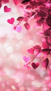 浪漫粉色爱心枝叶背景图