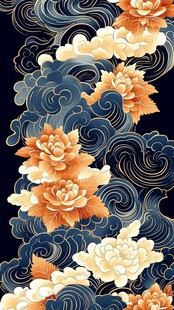 中式云纹牡丹精美图案