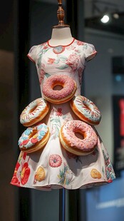 甜甜圈主题创意印花连衣裙