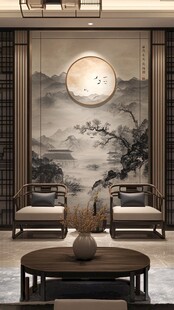 中式客厅的雅致山水背景墙