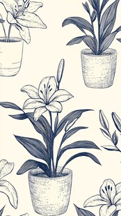 手绘盆栽百合图案设计