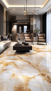 现代奢华客厅大理石地面展示