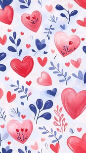 浪漫爱心花卉水彩图案