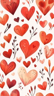 爱心花卉图案水彩插画