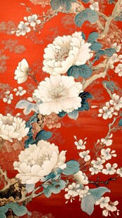 红底花卉中式传统图案