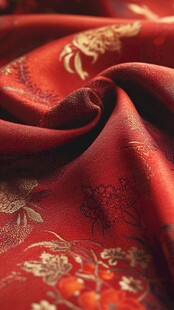 喜庆红底花卉纹精美丝绸