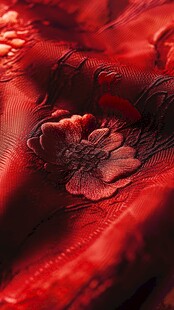红色绣花织物细节特写