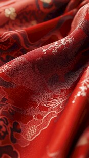 红色中式花纹丝绸布料