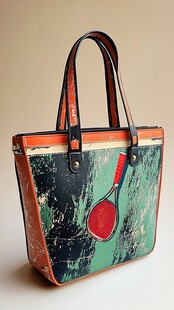 复古风手绘网球拍手提包