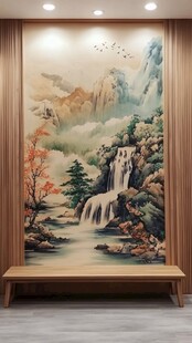 中式山水壁画玄关装饰图