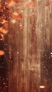 秋日木墙飘叶梦幻景象