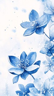 蓝调水彩花卉梦幻插画