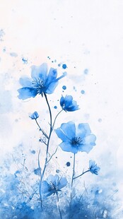 梦幻蓝花水彩绘