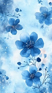 蓝色水彩花卉唯美背景图