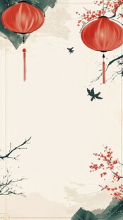 中式灯笼花鸟背景图
