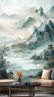中式山水客厅背景墙艺术