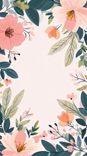 粉色花卉边框装饰插画