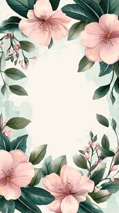 粉色花卉边框插画背景图
