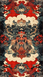 中式古风神兽云纹装饰画