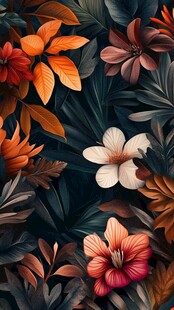 热带花卉植物绚丽插画
