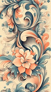 复古花卉卷草纹样图案