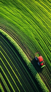 田园风光中的红色农机作业