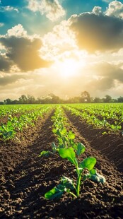 夕阳下的田园作物景观