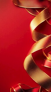 红色背景上的金色螺旋丝带