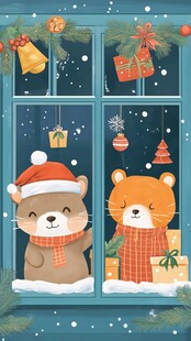 窗台上的萌宠圣诞欢乐时刻