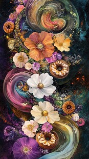 梦幻花卉漩涡艺术插画