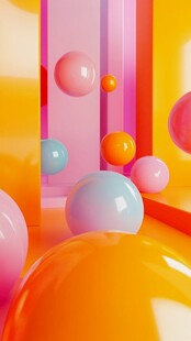 多彩立体空间中的悬浮彩球