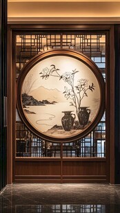 中式古典圆形屏风艺术之美