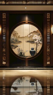 中式玄关屏风山水装饰画