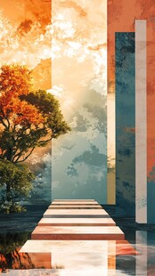 梦幻秋日风景的抽象画卷