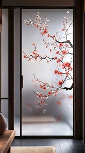 中式梅花玻璃门装饰画