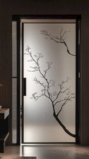 中式磨砂玻璃门 雅致树纹
