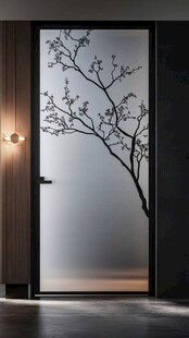 简约磨砂玻璃门 树影装饰