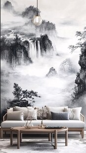 中式山水壁画客厅新中式风