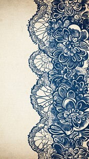 复古蓝花纹蕾丝装饰边