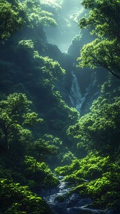 梦幻山林间的潺潺溪流