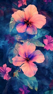 梦幻水彩风粉色扶桑花图案