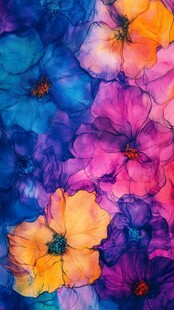 梦幻多彩花卉水彩画