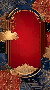 中式古典红色边框背景图