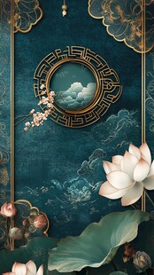 中式古典风荷花云纹背景图