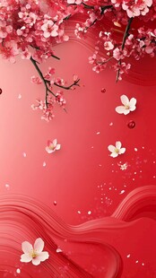 红底繁花 中式浪漫意境图