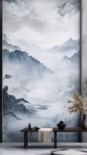 中式山水背景墙室内景致