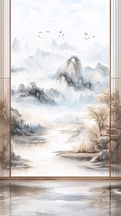 中式山水意境玄关装饰画