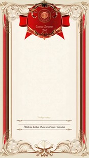 复古红金边框荣誉证书模板