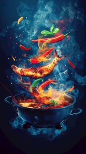 锅中热辣烤鱼激情四溢