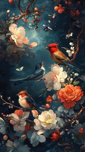 花鸟共舞的梦幻诗意画面